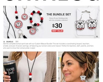 Custom School Spirit Accessories | Mascot Earrings, Lanyard, Keychain, Wristlet (Personalized)