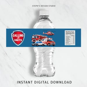 First Responder Water Bottle Labels- Water Bottle Labels - Emergency Birthday - INSTANT DOWNLOAD