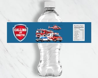 First Responder Birthday Water Bottle Labels – Emergency Theme (Digital Download)