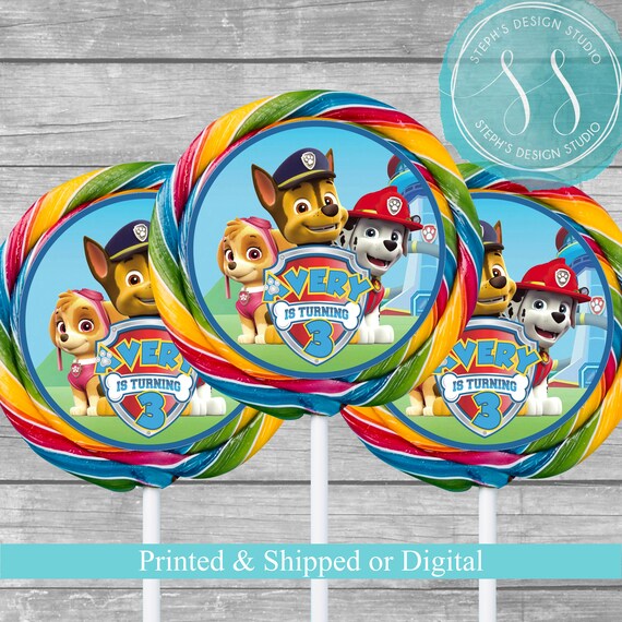 Paw Patrol Lollipop Labels Custom Swirl Pops Paw Patrol Etsy