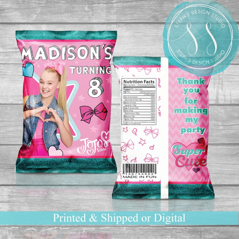 Printed Chip Bags Jojo Siwa Custom Chip Bags Printable Digital Jojo Siwa Favor Bags Jojo Siwa Birthday