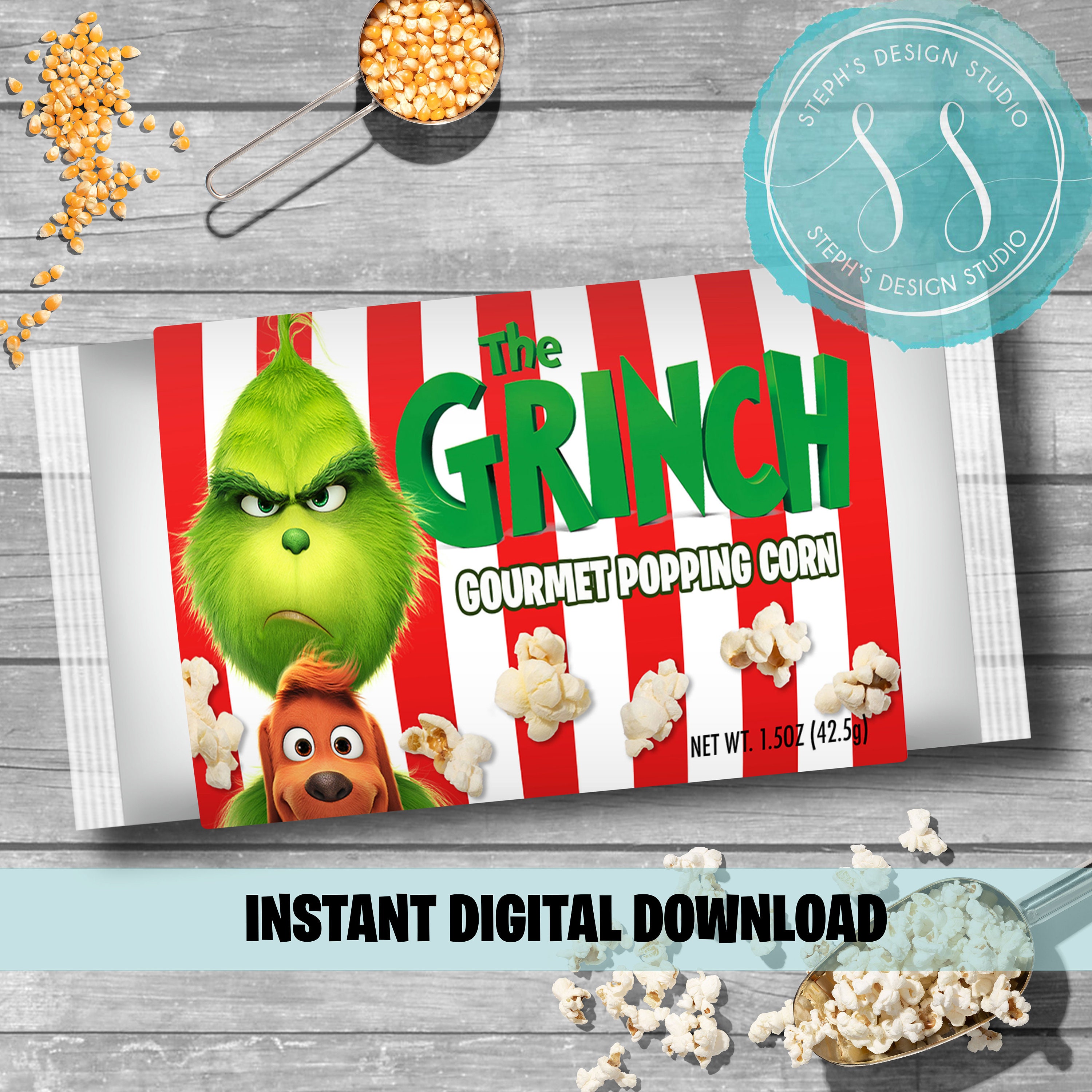 Grinch Popcorn Wrappers Editable Instant Download 