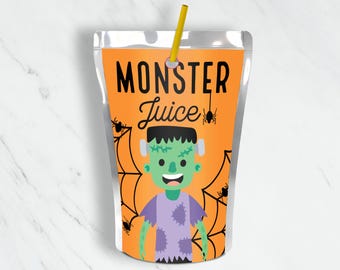 ハロウィン仕様のCapri Sunラベル – Monster Juiceパウチ用、印刷可能（デジタルダウンロード）