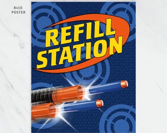 Dart Gun Refill Station Sign - Birthday Party Decor (Digital Download)