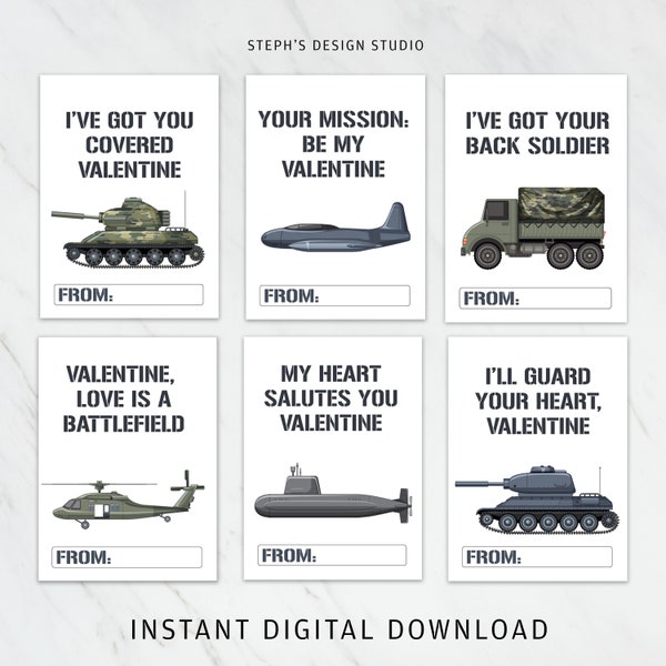 Kids Army Valentine | INSTANT DOWNLOAD | Valentine Day Cards  | ARMY Cards | Soldier Valentines Cards