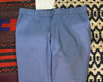 Blue Striped Slim Fit Trousers - Cropped Hem - 31W 26L