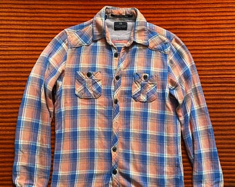 Men's Peach/Blue Flannel Workshirt - Scotch & Soda - Men's SMALL