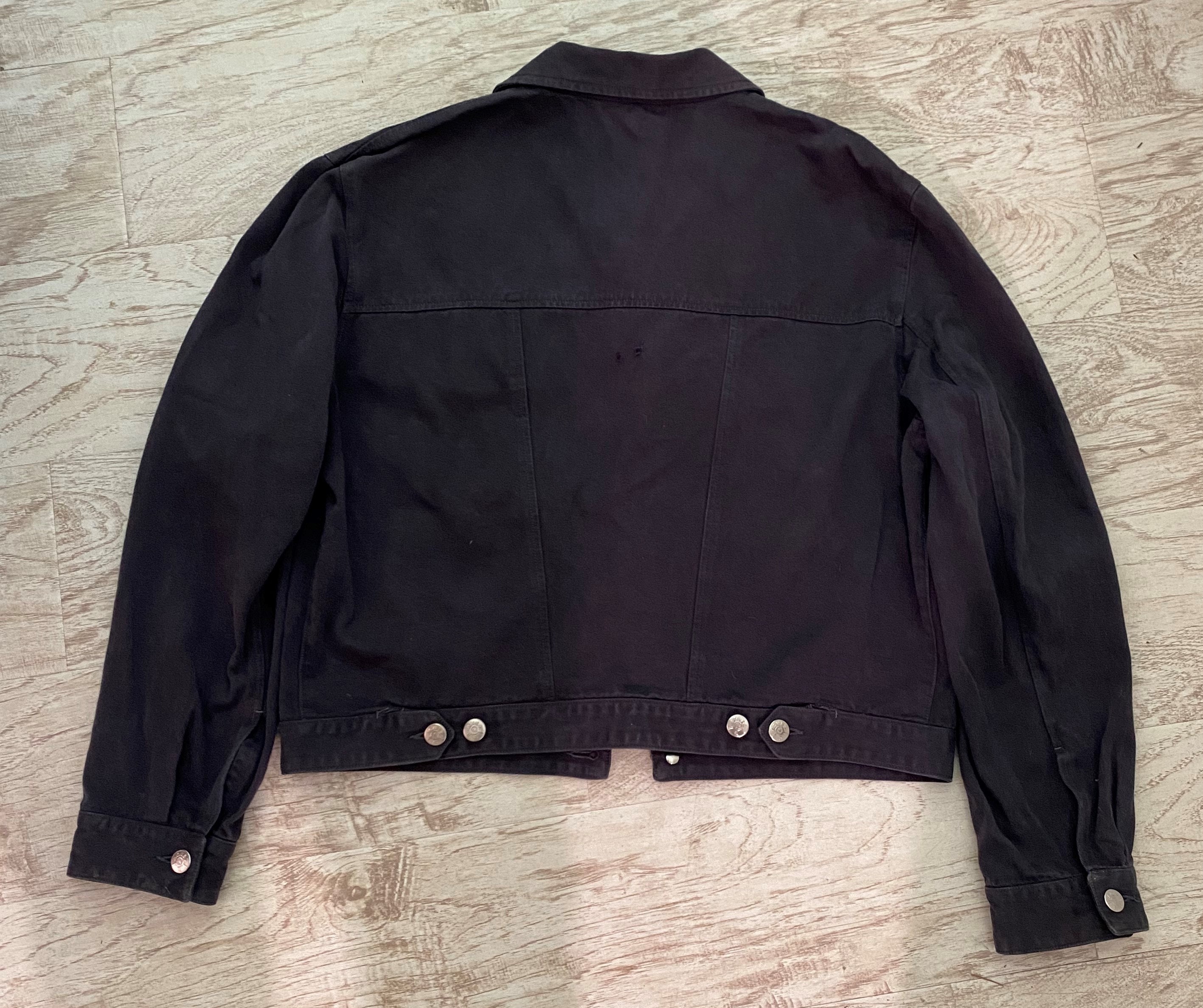 Agnes B. Washed Black Denim Jacket - French Luxury Designer Agnes B. Washed Black Denim Jacket - French Luxury Designer