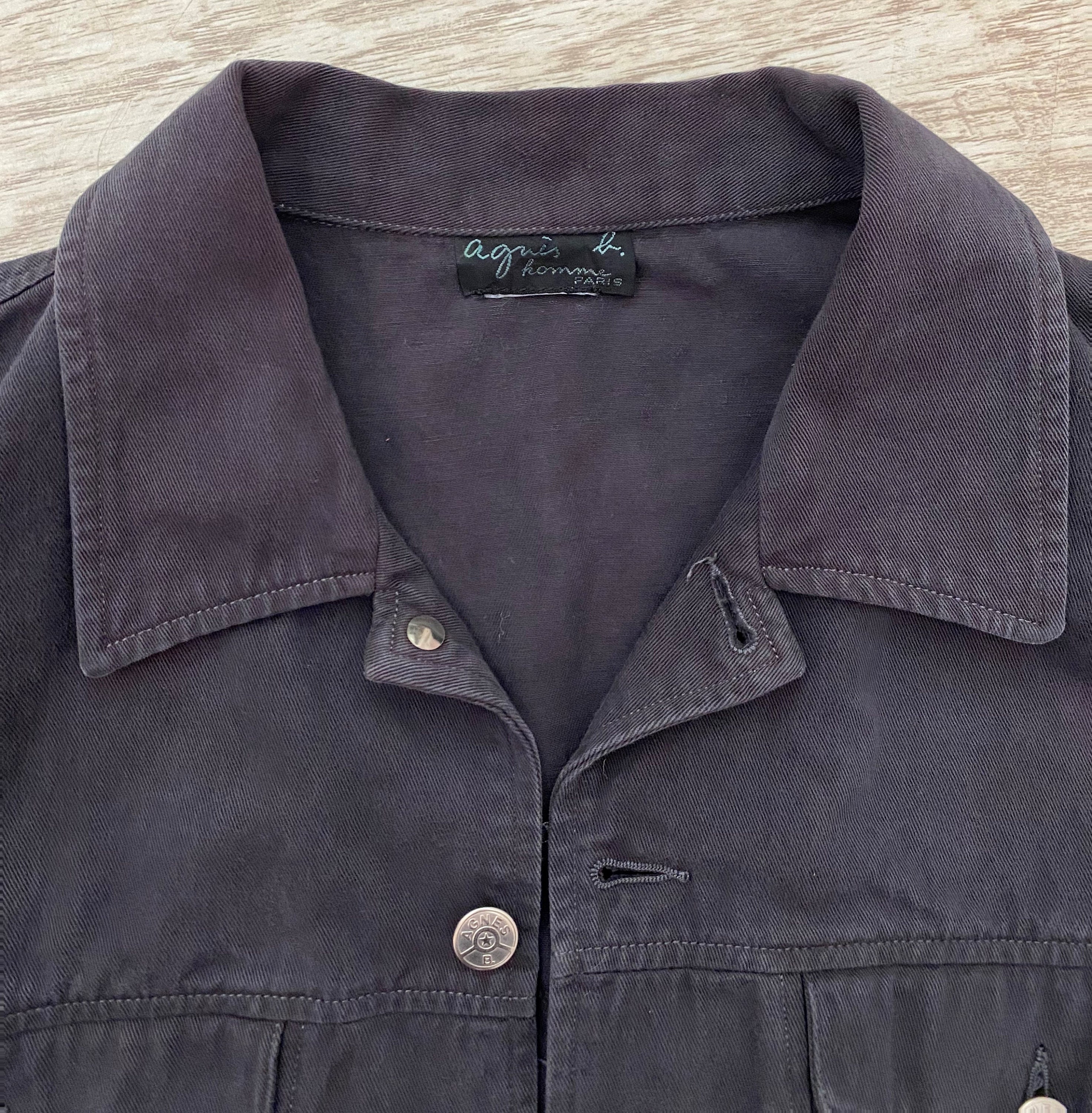 Agnes B. Washed Black Denim Jacket - French Luxury Designer Agnes B. Washed Black Denim Jacket - French Luxury Designer