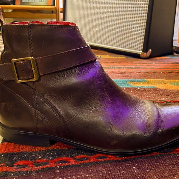 Brown Leather Zip-Up Ankle Boots with Strap - Men's 9/9.5