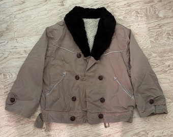 Western Style Sherpa Coat with leather buttons - Men's XS, Women's S