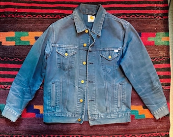 VERY RARE Faded Blue Vintage Carhartt Canvas Trucker Jacket - SMALL