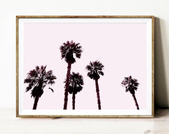 Palm tree wall art, printable wall decor, instant download, digital download print, pink tropical poster, contemporary palm art, modern art