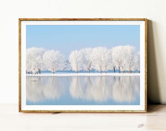 Winter landscape photography, snow wall art, winter wall decor, printable wall art, digital download print, printable large wall art