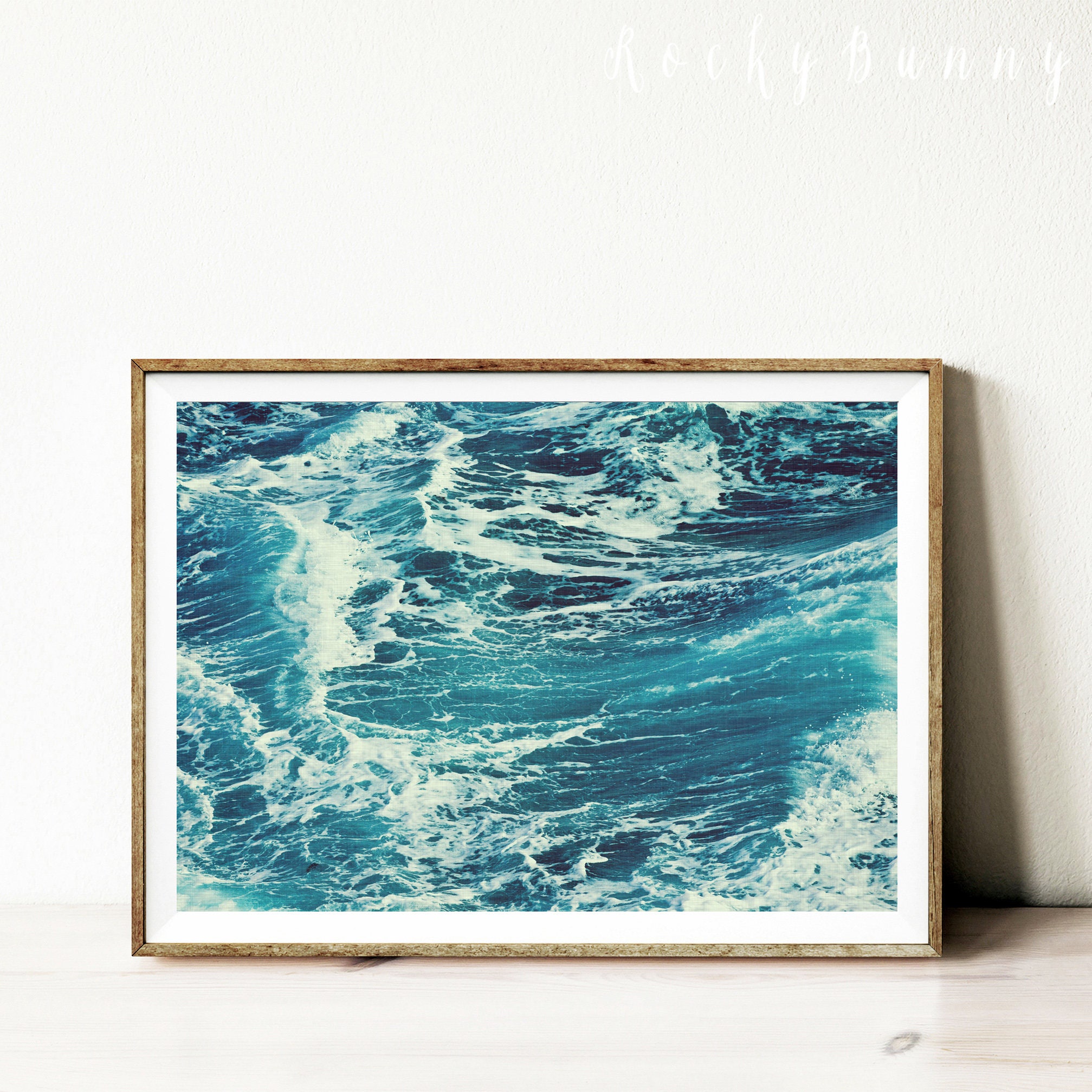 Ocean Wave Wall Art Print, Beach Printable Poster, Blue Ocean Wall