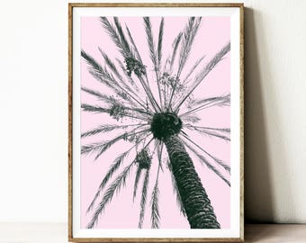 Pink modern tropical wall art, minimalist wall decor, printable wall art poster, room decor, modern chic decor, print download, Hawaii decor