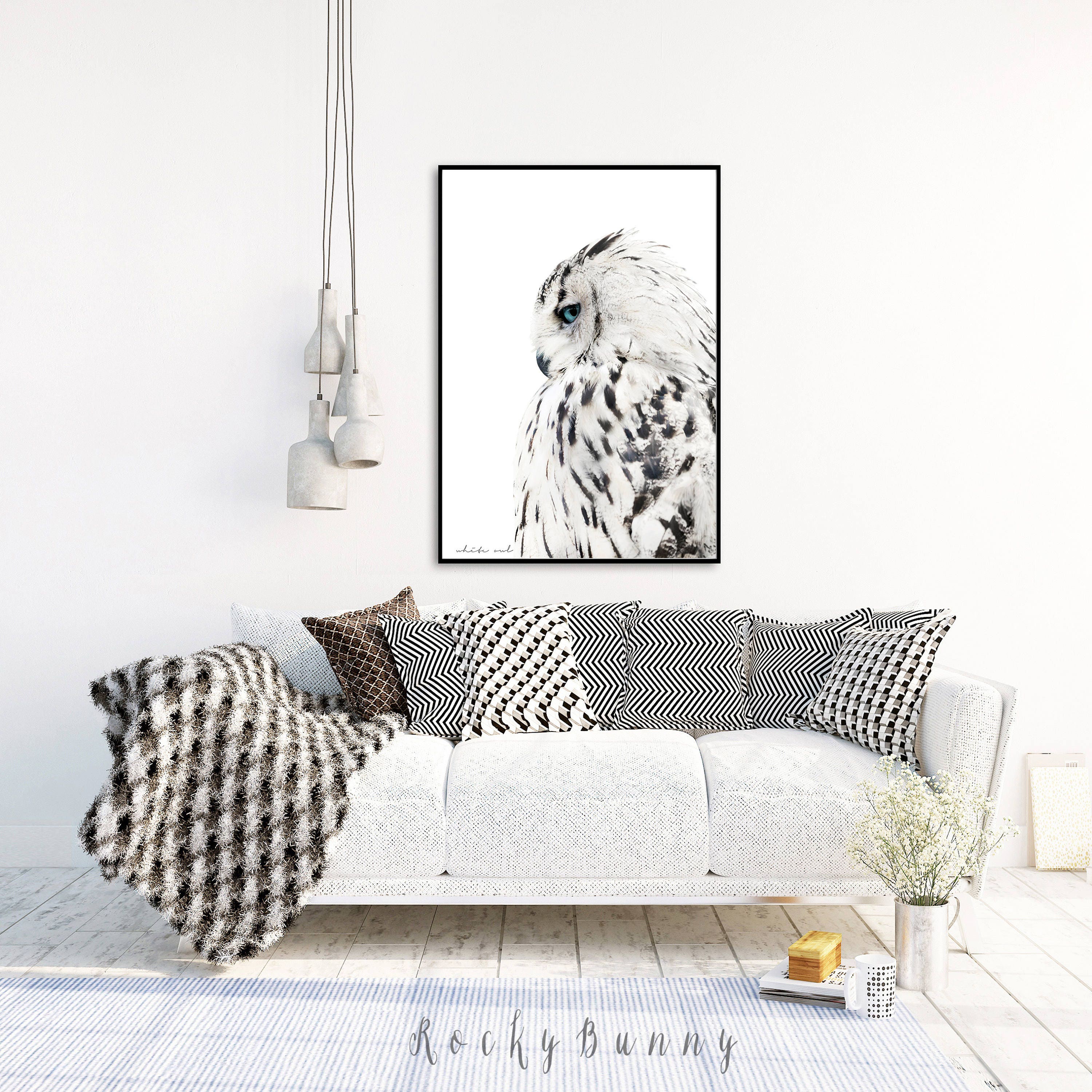 Owl Wall Art Print Black and White Printable Poster Instant - Etsy