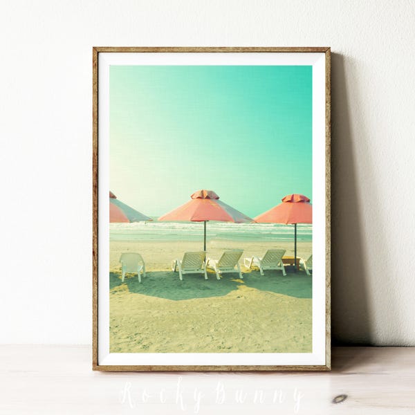 Printable beach poster, vintage instant download prints, digital wall art print, beach printable art, parasol beach poster, modern wall art