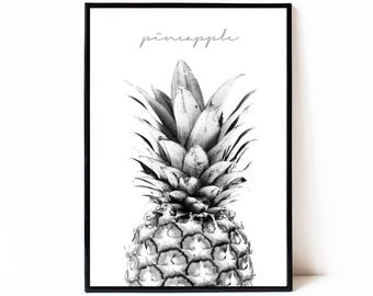 Ananas zu drucken, schwarz und weiß, druckbare Poster, Ananas-Wand-Kunst, tropischen Früchten druckbares Poster, moderne Ananas-Wand-Dekor