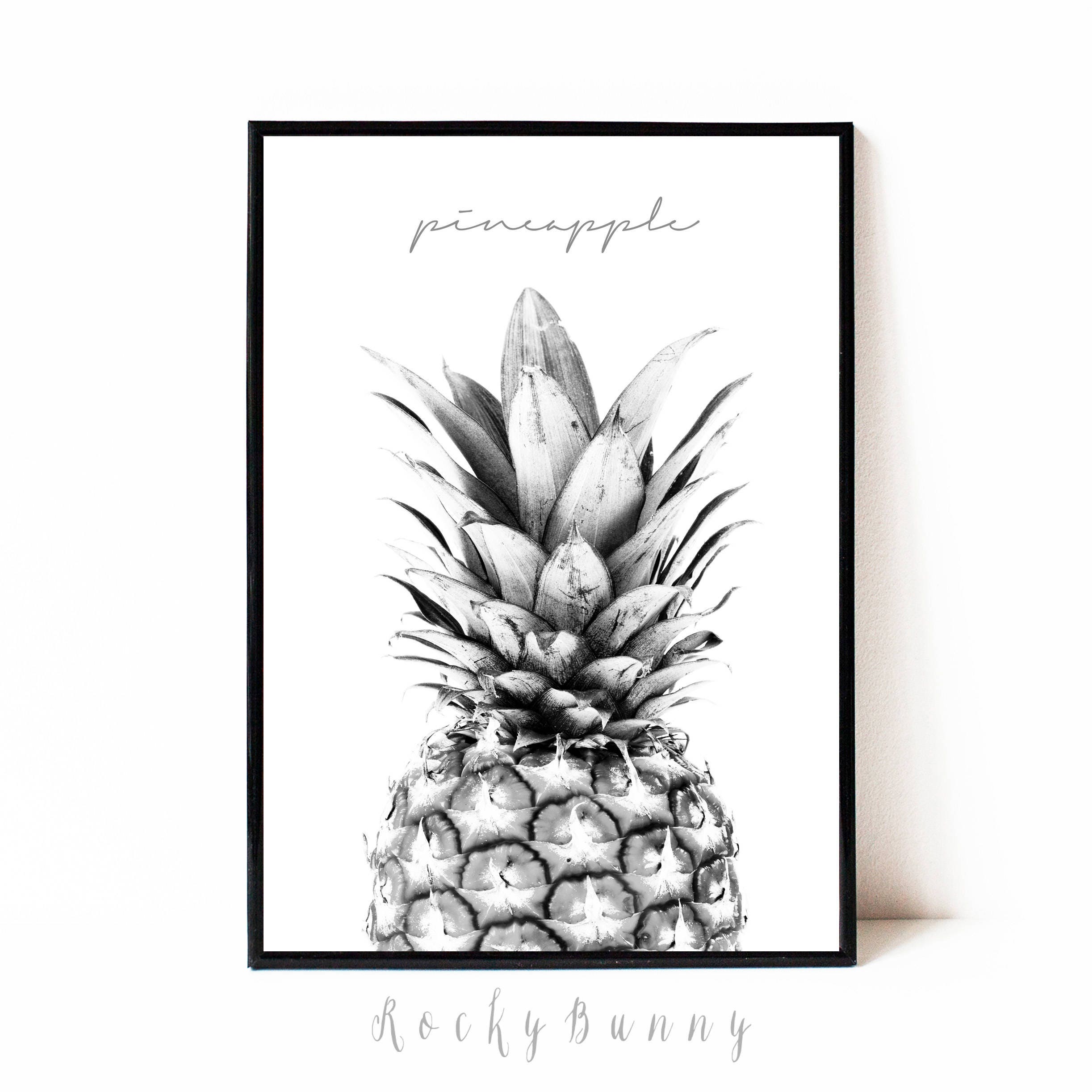 Pineapple Print Black and White, Printable Poster, Pineapple Wall Art, Tropical Fruit Printable ...