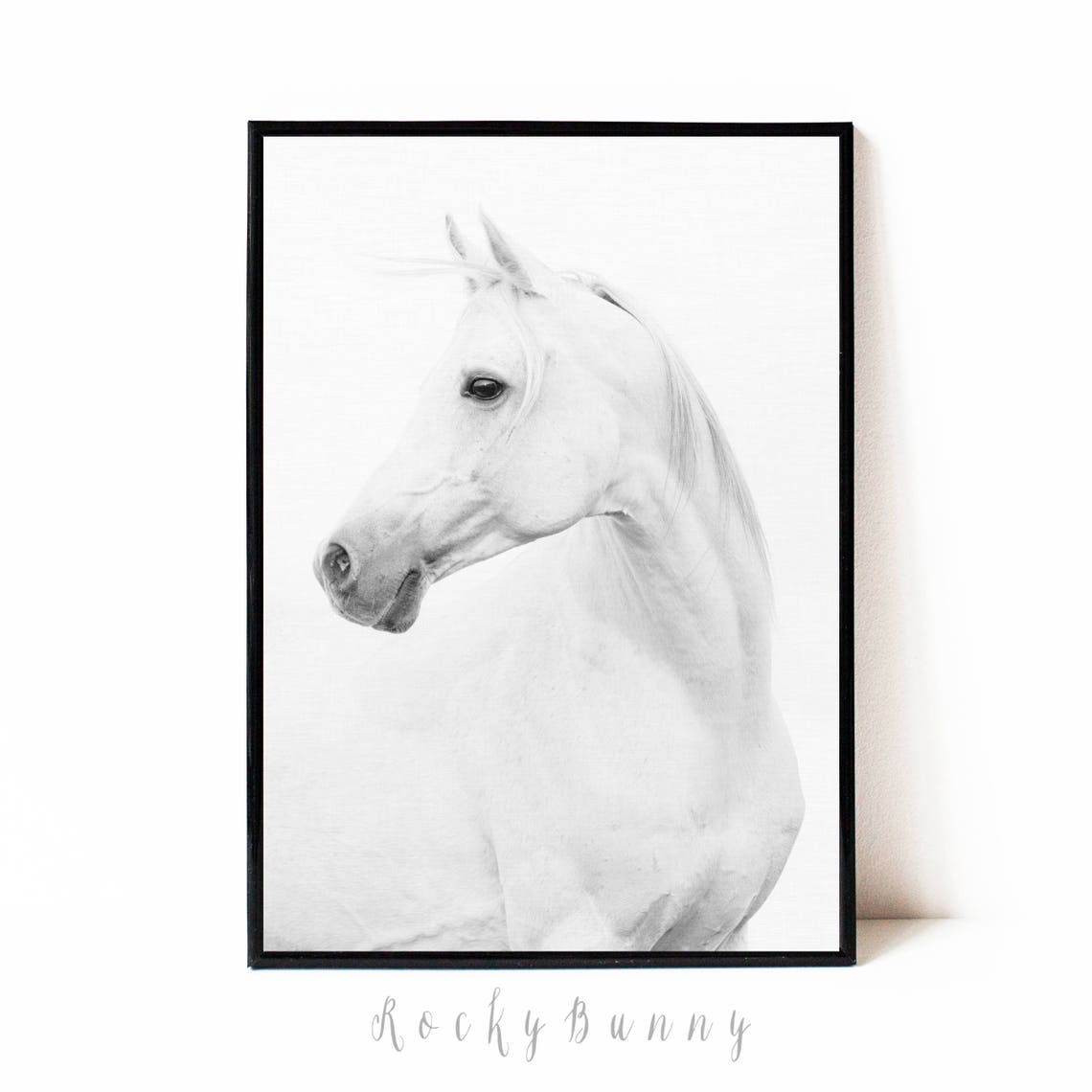 Horse print printable wall art poster black and white horse | Etsy