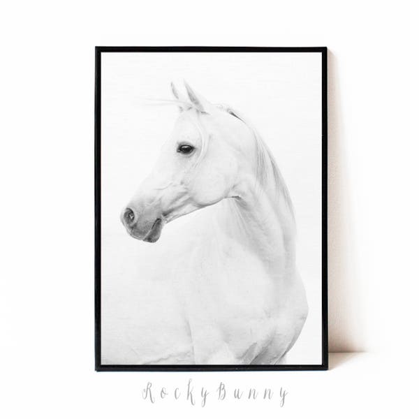 Horse print, printable wall art poster, black and white horse photography, instant download horse printable art, modern horse art, large art