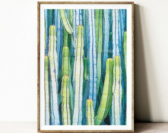 Succulent photography, southwestern wall art, cactus printable poster, contemporary wall decor, botanical wall art, green and blue cactus