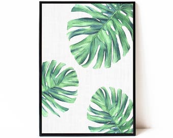 Digital download art, monstera printable wall art, tropical instant download wall art prints, digital download print, plant wall art