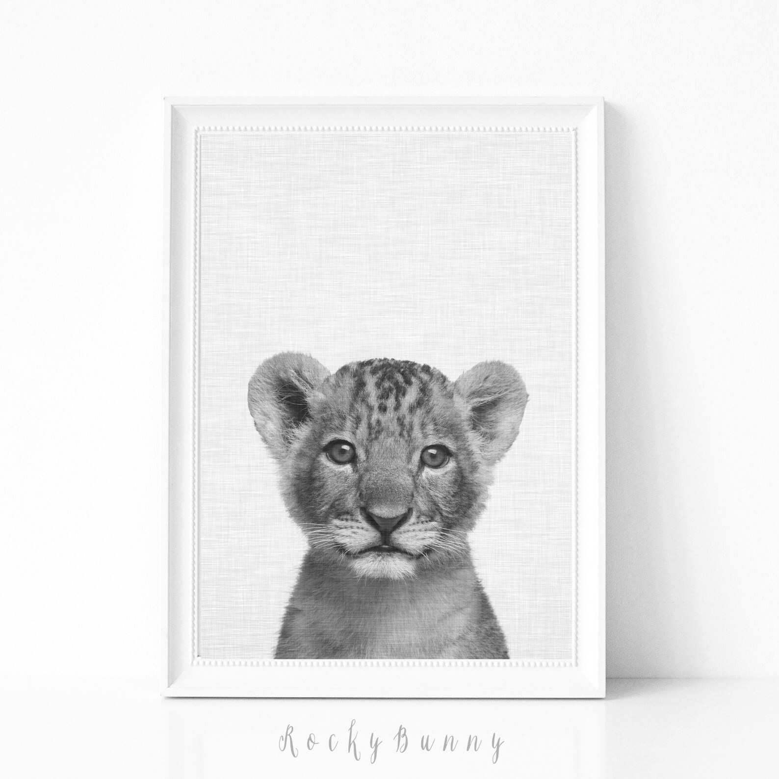 Nursery Decor Black and White Lion Cub Print Instant Etsy