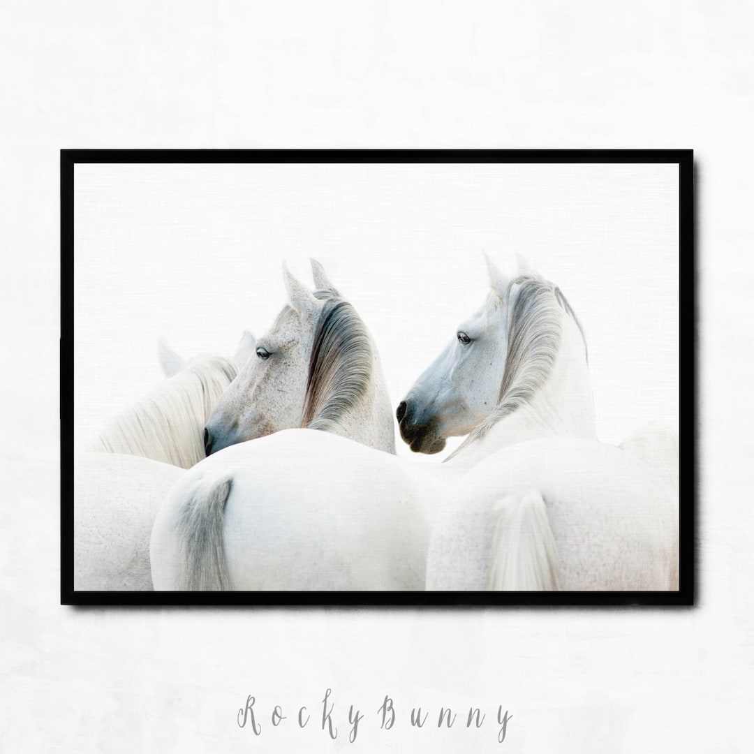 Horse Printable Poster, White Horse Wall Art Print, Rear View of Horse