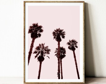 Pink palm tree digital download, tropical printable wall art, wall decor, modern tropical poster, vintage pink wall art, palm wall decor