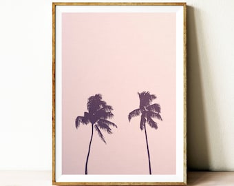 Palm tree wall art print, tropical tree printable poster, tropical wall decor, palm tree wall art, pink background, instant download print