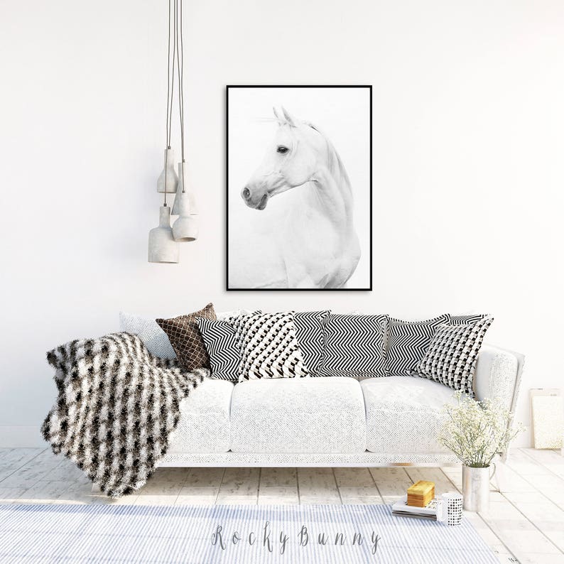 Horse print, printable wall art poster, black and white horse photography, instant download horse printable art, modern horse art, large art image 3