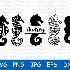 Paquete SVG de caballito de mar, monograma de caballito de mar svg, caballito de mar cricut, silueta de caballito de mar, caballito de mar Png Dxf Eps Jpg