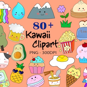 80+ süße Kawaii Clipart - Doodle Clipart - süße Clipart - Kawaii PNG