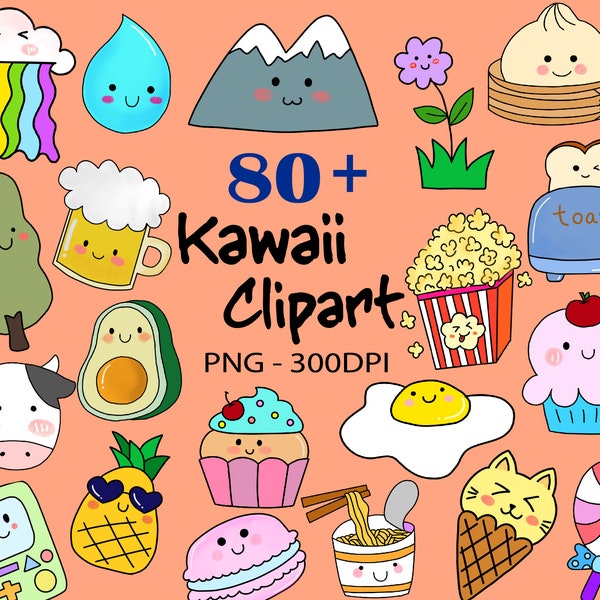 80+ Cute Kawaii Clipart  - Doodle Clipart - Cute Clipart - Kawaii PNG