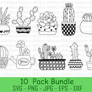 Paquete SVG de plantas, Svg de suculentas, Svg de cactus, Silueta de jardinería, Paquete SVG de hojas, Vegetación PNG