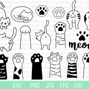 Lot de chat SVG, SVG de patte de chat, chaton SVG, Silhouette de chat, chat Cricut Png Dxf Eps Jpg