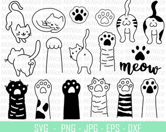 Kat SVG-bundel, Cat Paw SVG, kitten SVG, kat silhouet, kat Cricut png dxf eps jpg