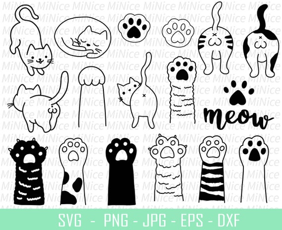 Cat SVG Bundle, Cat Paw SVG , Kitten SVG , Cat Silhouette, Cat Cricut Png Dxf Eps Jpg