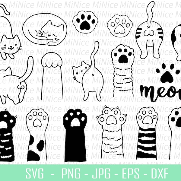 Cat SVG Bundle, Cat Paw SVG , Kitten SVG , Cat Silhouette, Cat Cricut Png Dxf Eps Jpg