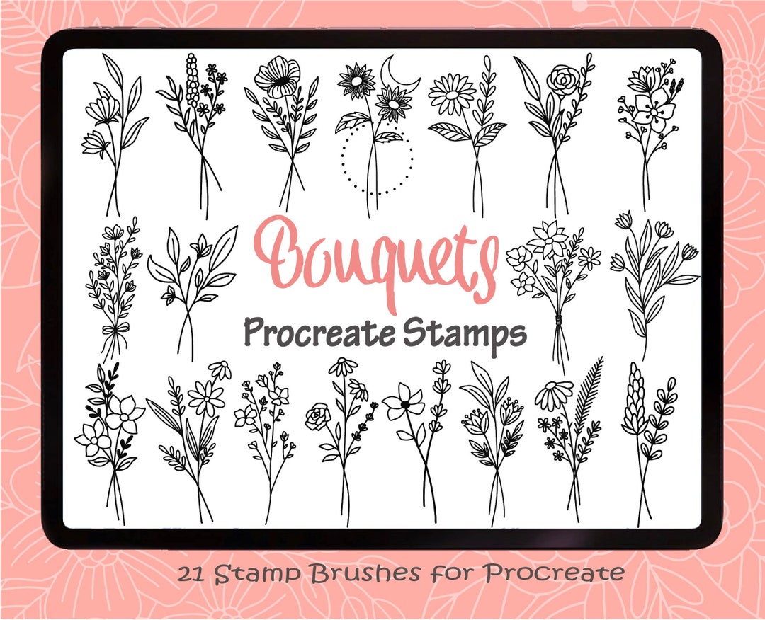 21 Bouquets Procreate Stamp - Procreate Stamp Pack - Flower Brushes ...