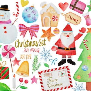 Watercolor Christmas Clipart - Christmas Clipart - Santa - Presents -Holiday Clipart - Snowman - Clipart -Christmas Tree