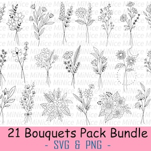 Bundle SVG bouquets, bouquet de fleurs Svg, Svg de fleurs, feuilles SVG Bundle, verdure PNG