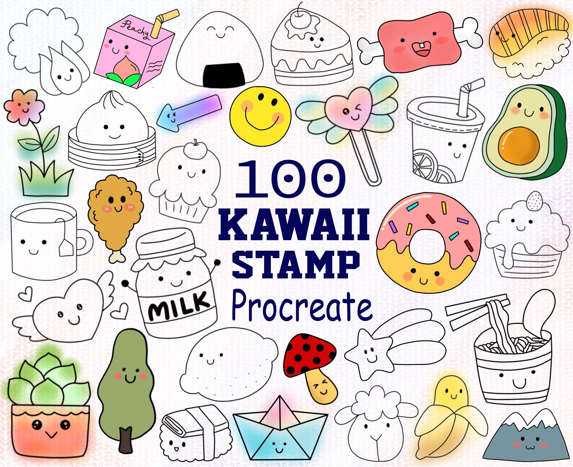 Kawaii Stamp Procreate Procreate Stamp Pack Doodle Brushes Etsy