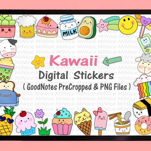 Kawaii Digital Sticker Pack Kawaii Goodnotes Sticker Etsy