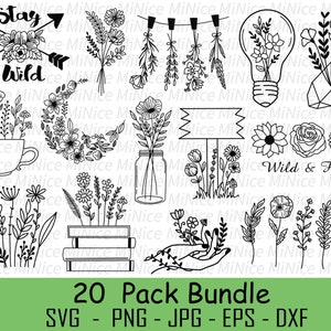 Pacote SVG de flores silvestres, Pacote SVG de plantas, Svg de flores silvestres, SVG de buquê, Pacote de plantas, SVG floral
