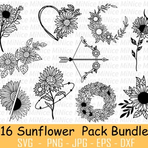 Sunflower SVG Bundle, Sunflower Bouquet Svg ,Sunflower Bundle , Sunflower Wreath  , Sunflower PNG EPS