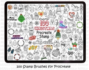 Paquete de 100 sellos navideños para Procreate, sellos de invierno para Procreate, sellos de pinceles navideños, paquete de garabatos navideños para Procreate