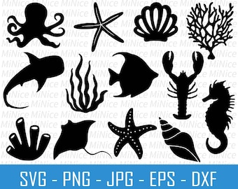 Ocean Life SVG Bundle, Ocean Animal SVG , Under the Sea SVG , Fish Silhouette, Sea Shell Png Dxf Eps Jpg